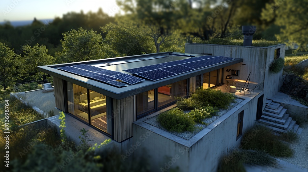 Obraz premium a house with a roof covered in solar panels