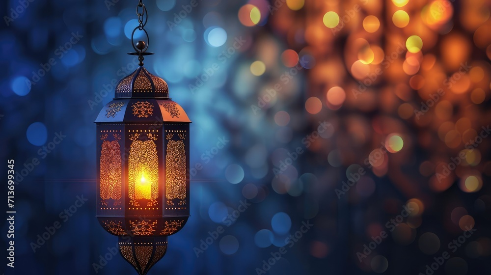 Elegant Islamic Lantern- Ramadan Kareem Eid Mubarak Background with Traditional Arabic Design