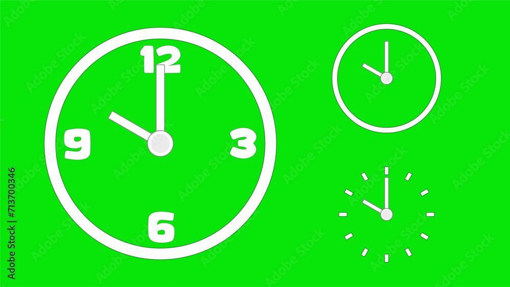 Clock icon, minimal style. arrow show number. on the green background Clock icon, minimal style. arrow show number. on the green background