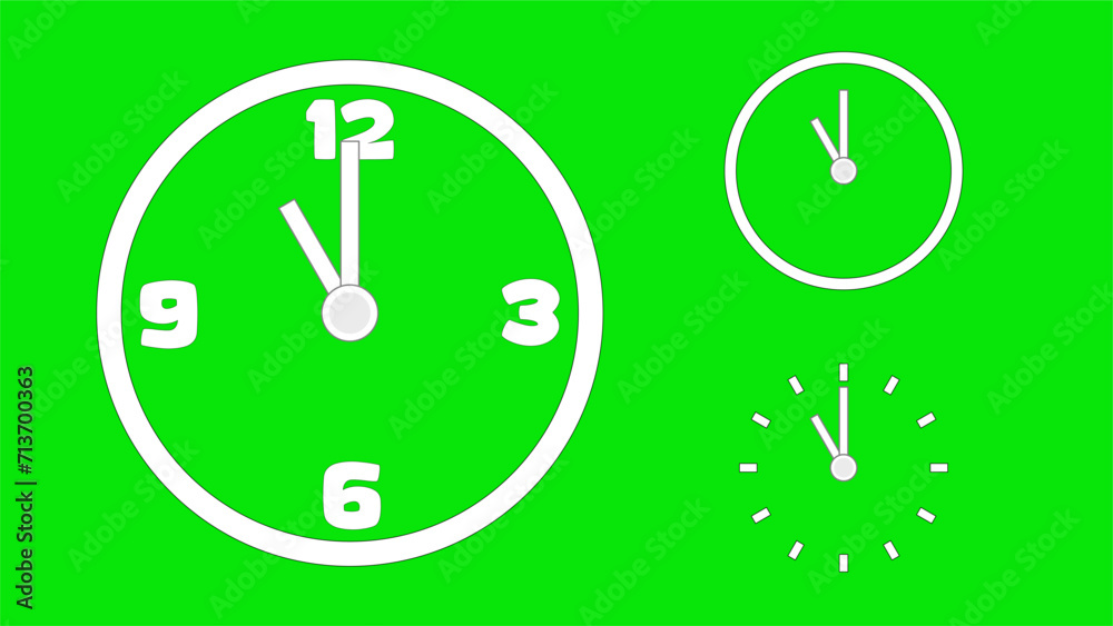 Clock icon, minimal style. arrow show number. on the green background Clock icon, minimal style. arrow show number. on the green background