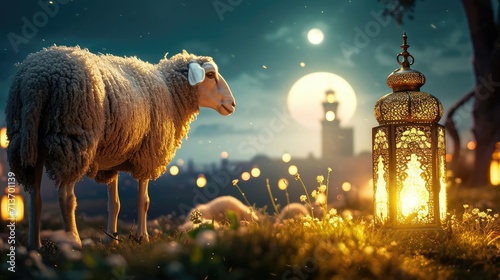 Wallpaper Mural Sacred Sacrifice- Eid Al Adha Mubarak Background with Sheep and Islamic Prayer Torontodigital.ca