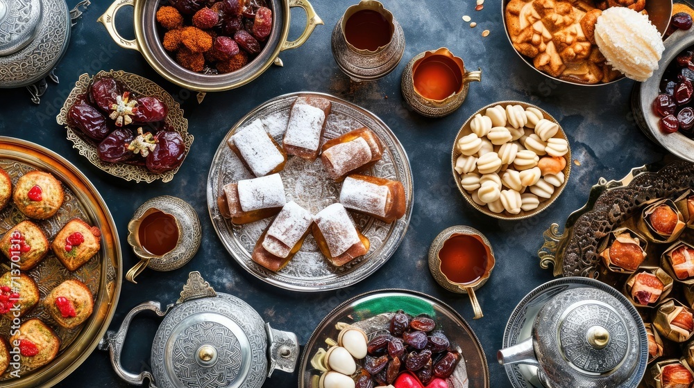 Eid Al Adha Feast- Mubarak Background with Mouthwatering Arabic Sweets ...