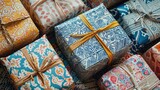 Traditional Eid Gifts- Eid Al Adha Mubarak Background with Wrapped Presents and Islamic Patterns