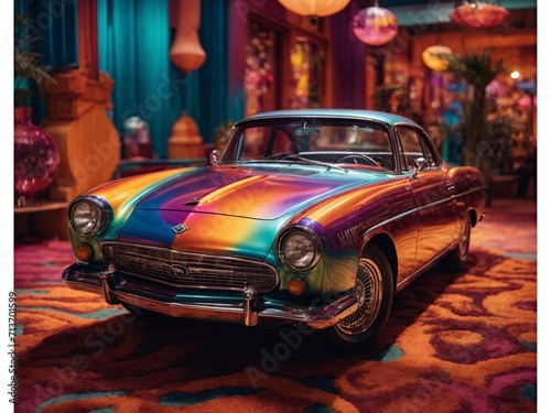 vintage rainbow car in the street © cinemacinematic