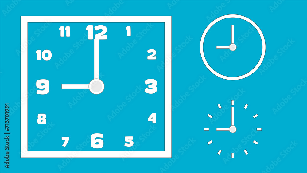 Clock icon, minimal style. arrow show number. on the blue background Clock icon, minimal style. arrow show number. on the blue background