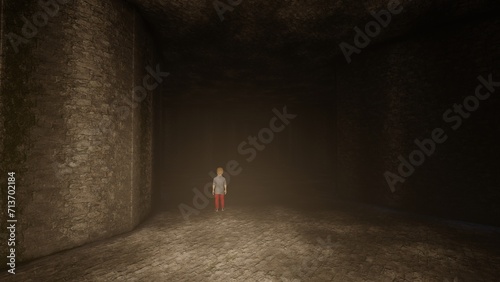 alone in the backrooms liminal space 3d render	 photo