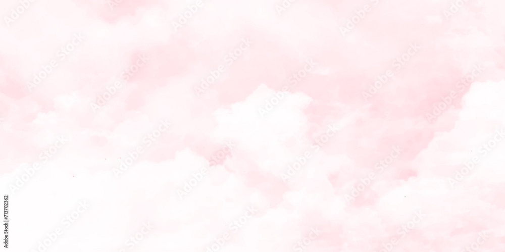 Fototapeta premium Pink sky and white cloud detail in background with copy space. Sugar cotton pink clouds background. Sky Nature Landscape Background. Watercolor painted background. Abstract Illustration wallpaper. 