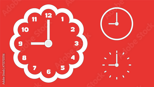 Clock icon, minimal style. arrow show number. on the red background