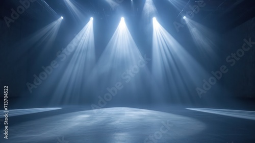 3D empty stage with heavy spotlights. Use as montage for product display