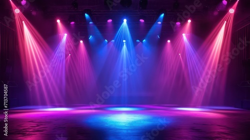 3D empty stage with heavy spotlights. Use as montage for product display