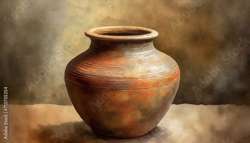 clay jug.a nostalgic digital artwork that captures the essence of ancient pottery, incorporating earthy tones and textures to convey the rustic charm and historical significance of these timeless arti