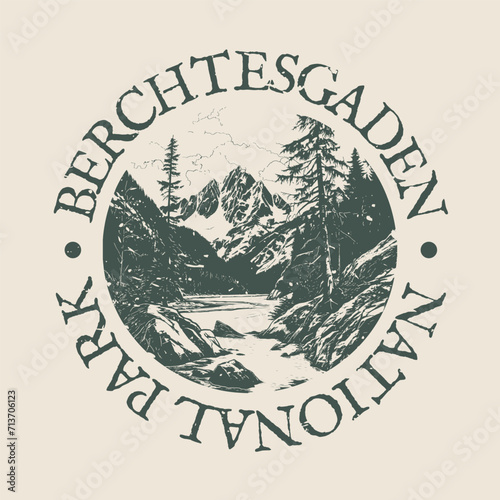 Berchtesgaden, Germany Illustration Clip Art Design Shape. National Park Vintage Icon Vector Stamp.