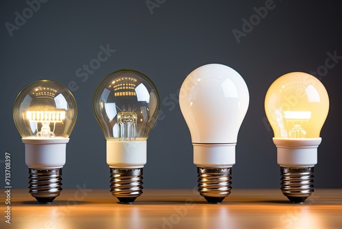 Set of different light bulbs, commonly used different types light bulb realistic pictograms set collection, Generative AI