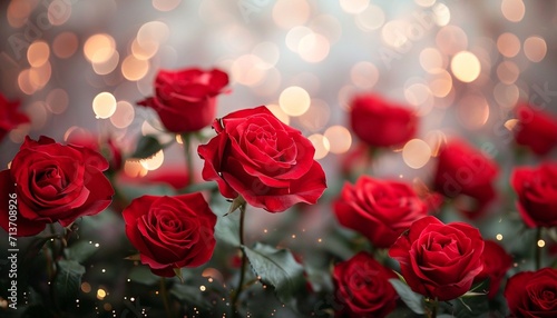 fresh red roses flower background white background sparkling lights