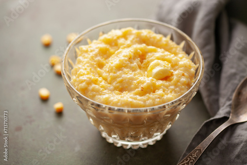 Corn porridge with butter. Healthy baby food