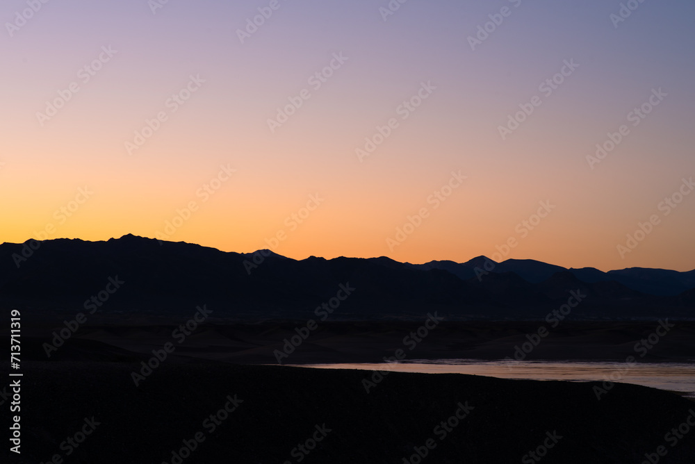 Desert, Sunset, Gradient, Hues, Silhouetted Mountains, Tecopa, California, Death Valley Natl Park