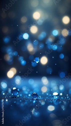 Bokeg Background with glass ball, Blue Color Floating Particles in a Bokeh Background with Light Background, Soft Light, Close-Up