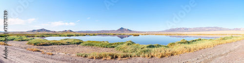 Tecopa Mountain, Panoramic View, Desert Oasis, Reflection. Death Valley Natl Park, Flawless Water Reflection