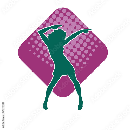 Silhouette of a female dancer in action pose. Silhouette of a woman dancing happily.
