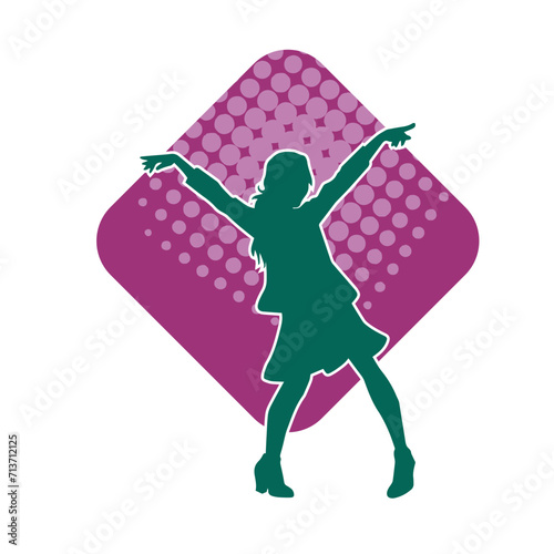 Silhouette of a female dancer in action pose. Silhouette of a woman dancing happily.