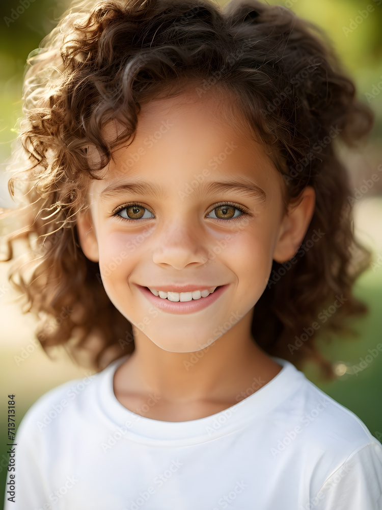Ethnic girl, 8 years old, smiling happily, bright eyes, messy hair. Copyscape, park background. Ethnic girl, 8 years old, smiling happily, bright eyes, messy hair. Copyscape, park background.