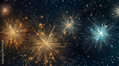 Happy New Year, burning fireworks with bokeh light background