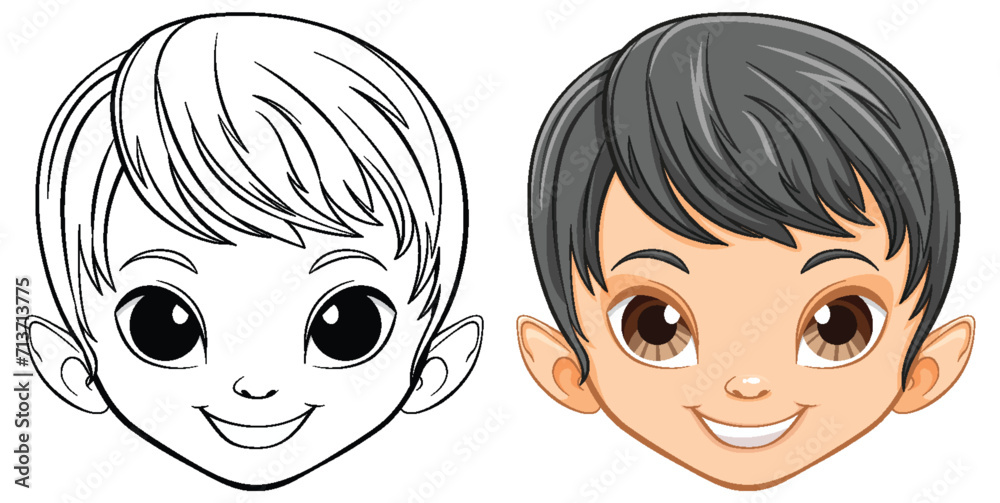 Two smiling boys' faces in vector style. Two smiling boys' faces in vector style.