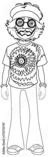 Vector illustration of a hippie with tie-dye shirt.