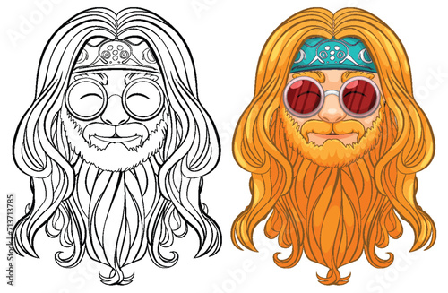 Colorful vector of a man with long hair and sunglasses.