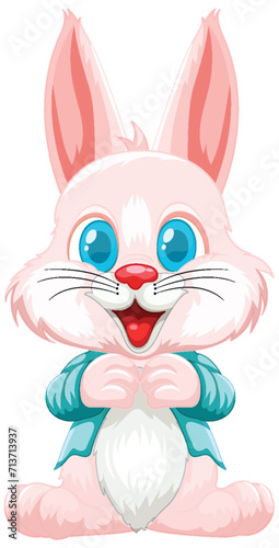 Cute cartoon rabbit smiling joyfully.