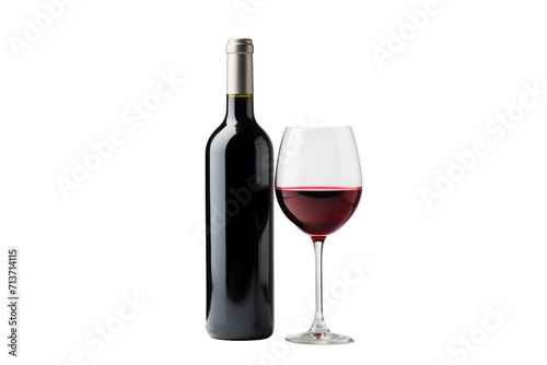 Red wine bottle with blank label isolated on transparent background.