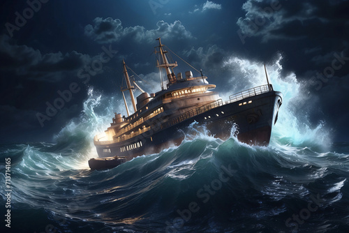 ship battered by sea waves photo