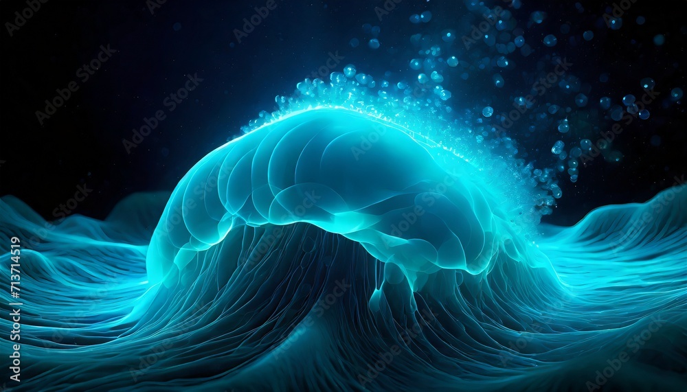 柔らかな動きと流れを持つ水色の有機的な形状。深海のイメージ。流線形。AI画像。 - obrazy, fototapety, plakaty 