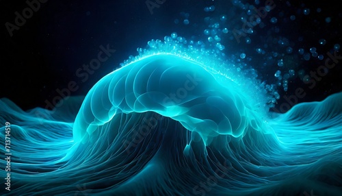柔らかな動きと流れを持つ水色の有機的な形状。深海のイメージ。流線形。AI画像。 photo
