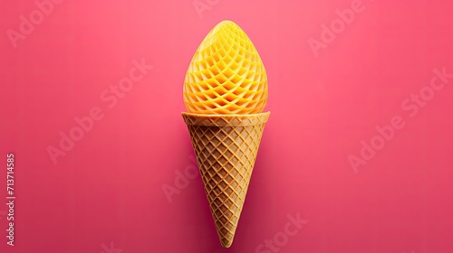 A cone with a circular pattern in shades of pink and yellow