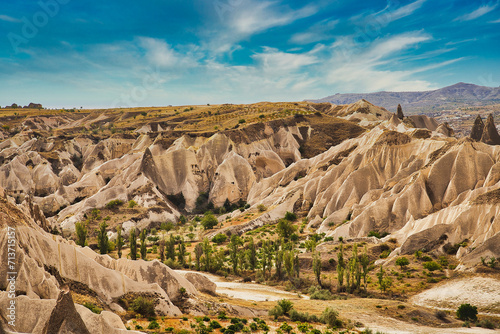 Unique rock and stone formations in the Red valley near near Goreme,a UNESCO world heritage site situated in Nevsehir Province, in the Cappadocia Region, Central Anatolia,Turkey.