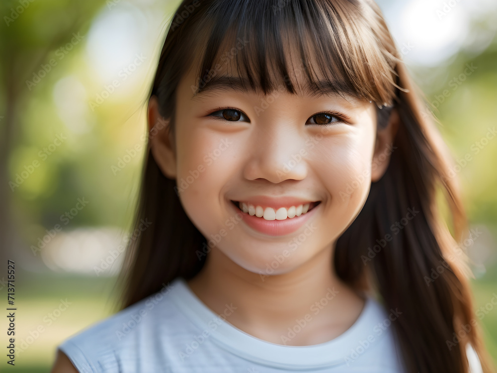 Young Asian girl smiling. Beautiful and cute. Copyscape. Blurred park background. Portrait. Young Asian girl smiling. Beautiful and cute. Copyscape. Blurred park background. Portrait.