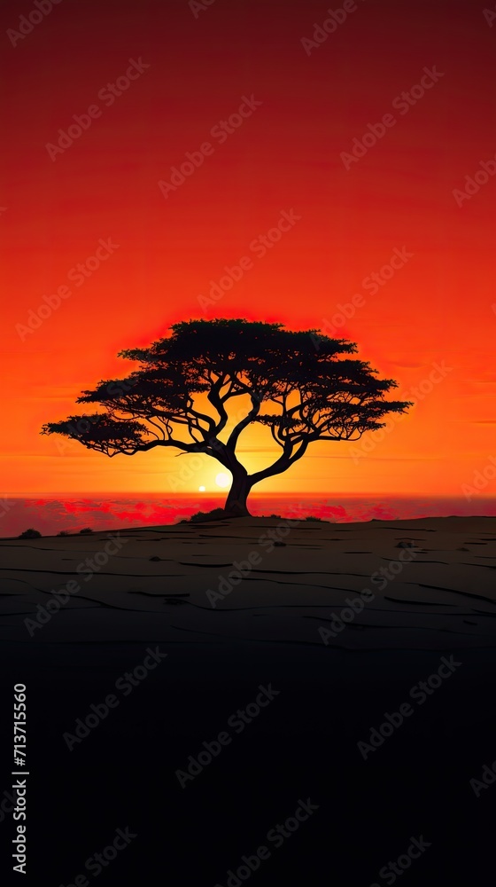 Captivating sunset silhouette of a lone tree wallpaper for the phone