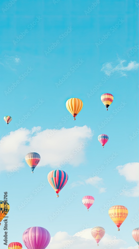 Vibrant hot air balloons floating in a clear sky wallpaper for the phone