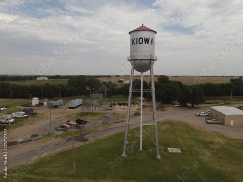 Kiowa, Kansas Water Tower and Town Aerial 