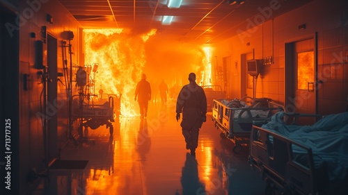 fire accident Inside the patient room of modern hospitals,generative ai