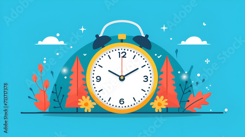Daylight Saving Time begins concept, The clocks moves forward one hour, Calendar with marked date, text Change your clocks, DST begins in USA for banner, web, emailing. Flat design vector illustration photo