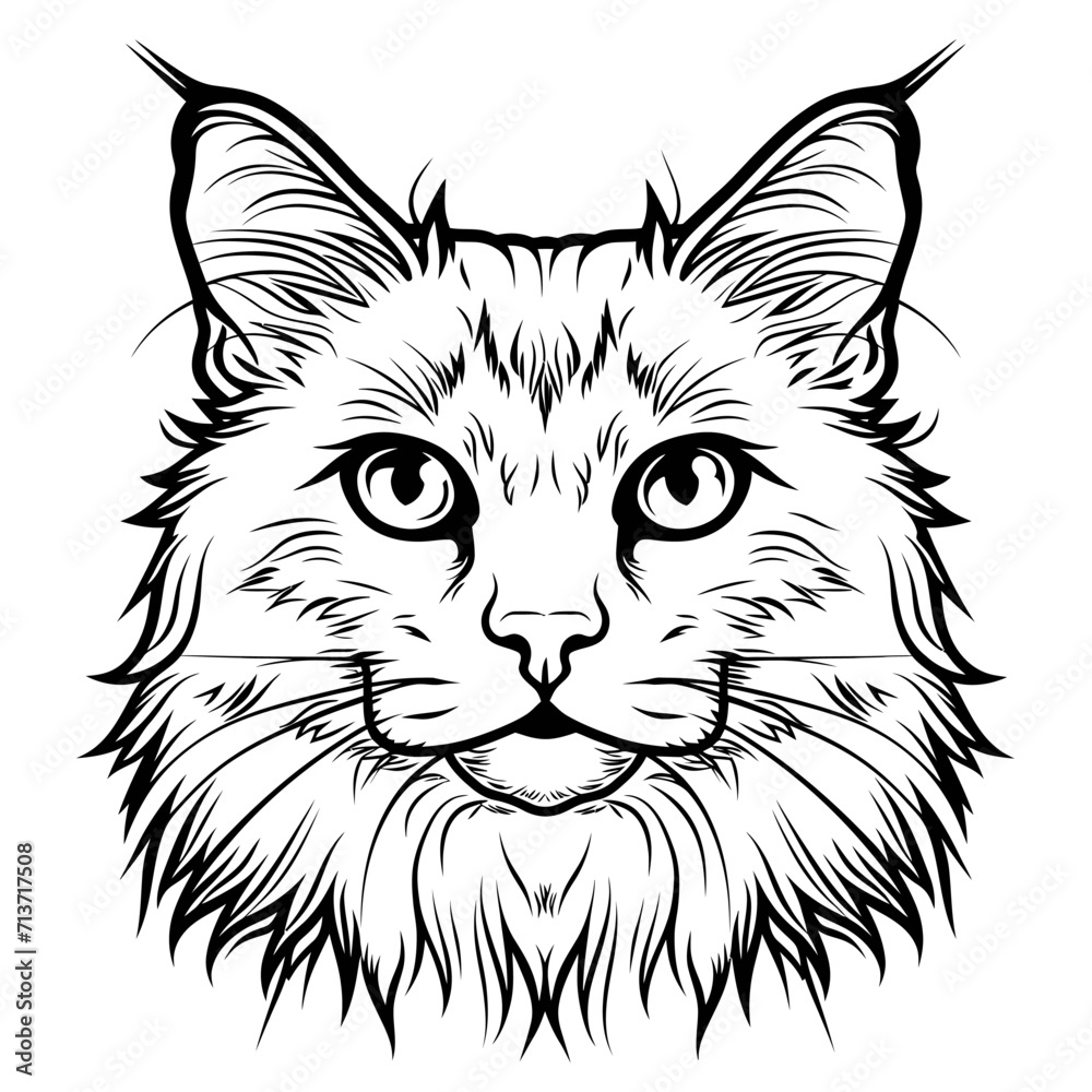 Cat Head Line Art Illustration Cat Head Line Art Illustration