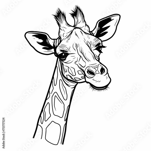 giraffe head vector illustration line art