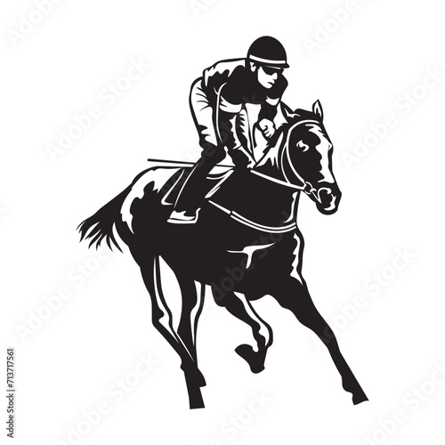A jockey races his horse, suitable for the logo of a racing club, stable and training, as well as horse racing events