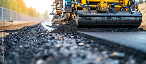 Road Construction with Asphalt Paving Machinery photo