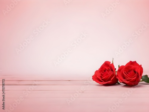 pink roses on wooden background, valentine's day  