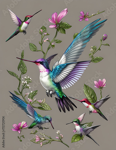 hummingbird and flower watercolor illustration	