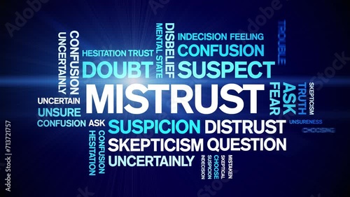 Mistrust animated tag word cloud;text design animation kinetic typography seamless loop. photo