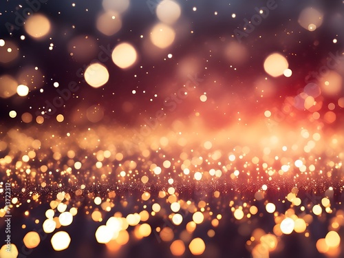 red and gold glow particles abstract background with bokeh effect